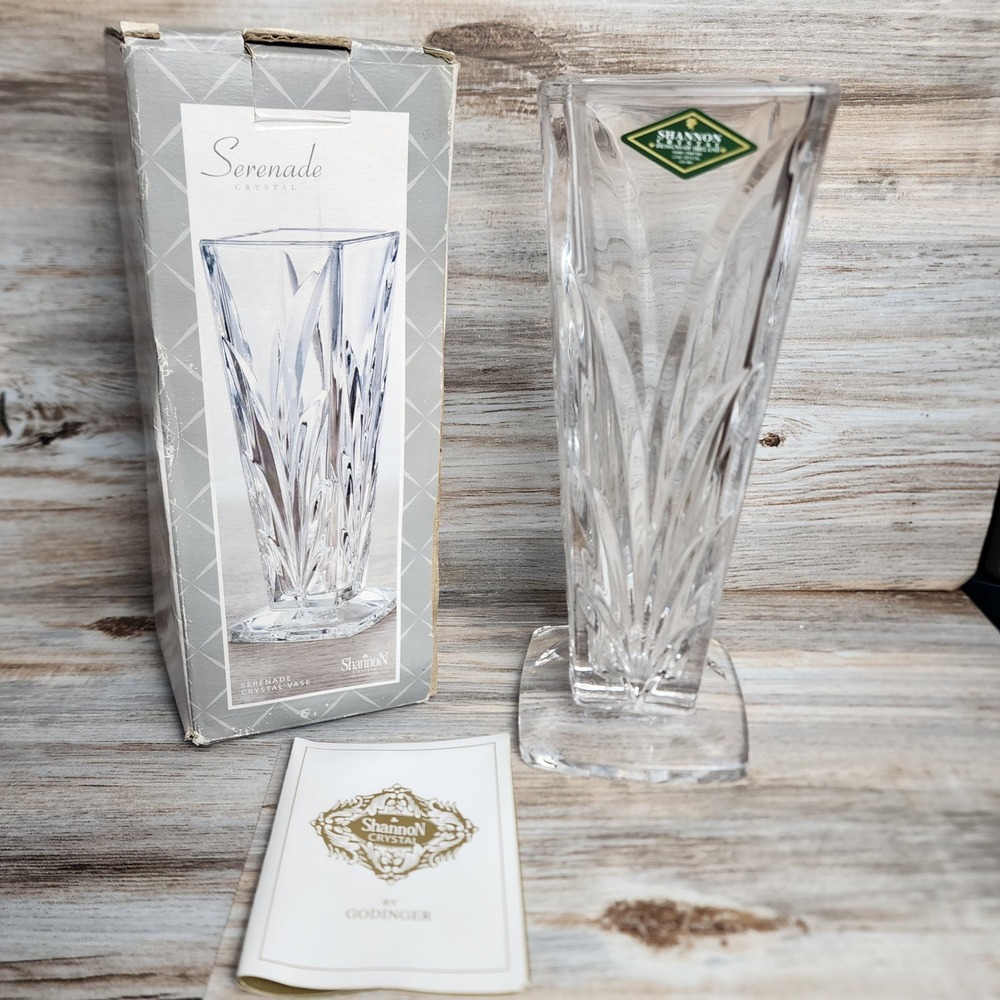 Shannon Crystal by Godinger Serenade Lead Crystal Vase Handcrafted Clear 10 Inch